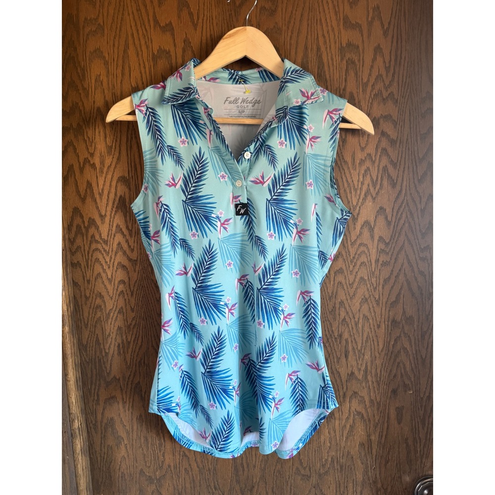 Full Wedge Golf Women's S Sleeveless Polo Tropical Palm‎ Bird of Paradise Print